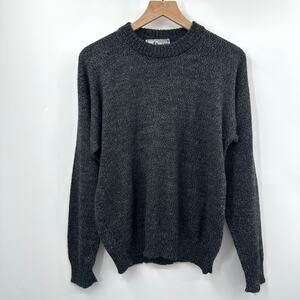 Artesanias Illary Baby Alpaca Crew‎ Neck Sweater in Marled Black Size Large